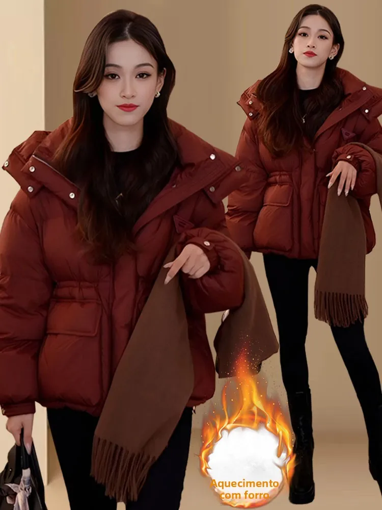 

Anclara Women's Fleece Lined Thickened down Cotton Jacket Coat Warm Stylish Small Size Autumn Winter New Arrival Korean Style