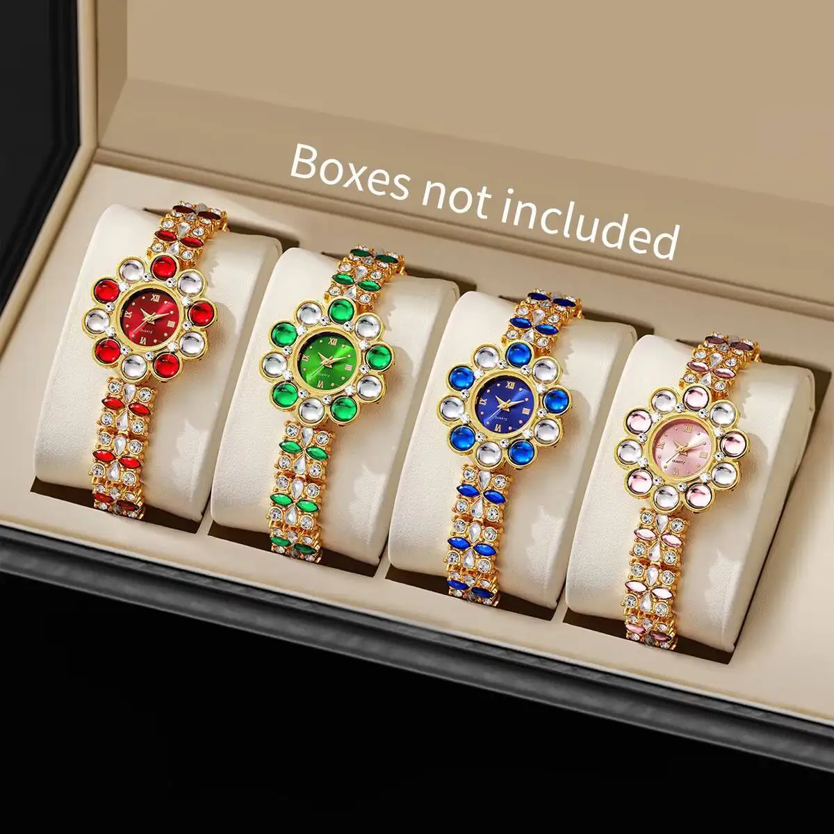 4 шт./компл., роскошные женские кварцевые часы со стразами и цветами, элегантные женские наручные часы Reloj Mujer, часы для девочек, подарок (без коробки)