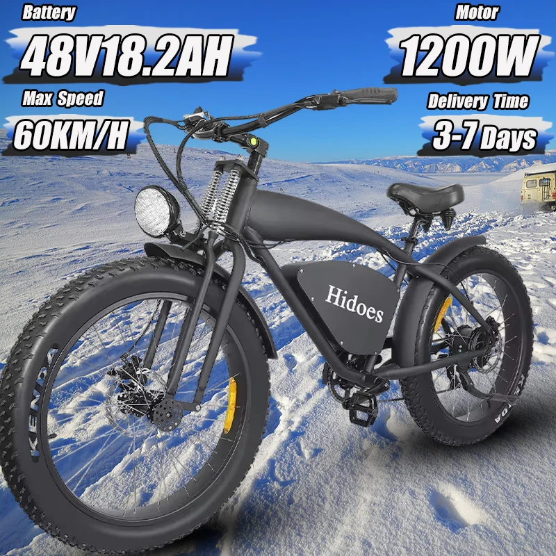 Electric Bike 1200W Motor 48V18.2AH Battery Retro Electric Motorcycle Mountain Electric Bike 26*4 Inch Fat is shooting Adult E Bike