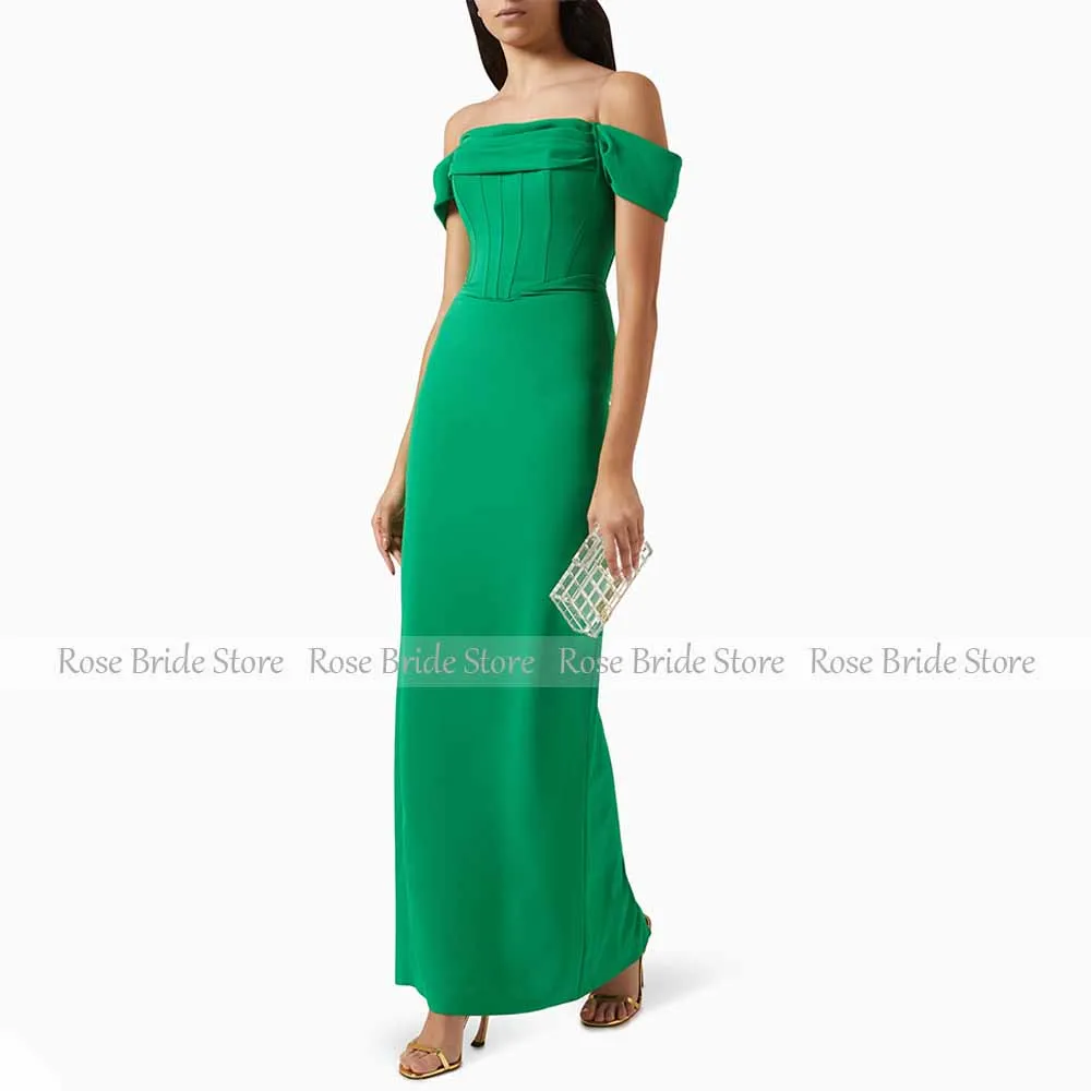 Green Maxi Evening Dresses for Women Off the Shoulder Sheath/Column  Gowns Long Transparent Spaghetti Straps Prom Dress