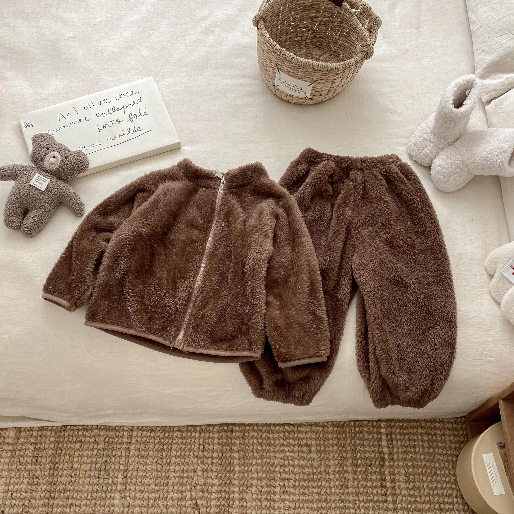 الوردي أفخم معاطف + السراويل 2 قطعة/مجموعة للفتيات ملابس الخريف الشتاء الدافئة ملابس المنزل غير رسمية وتتسابق ملابس أطفال الدعاوى القطيفة #4