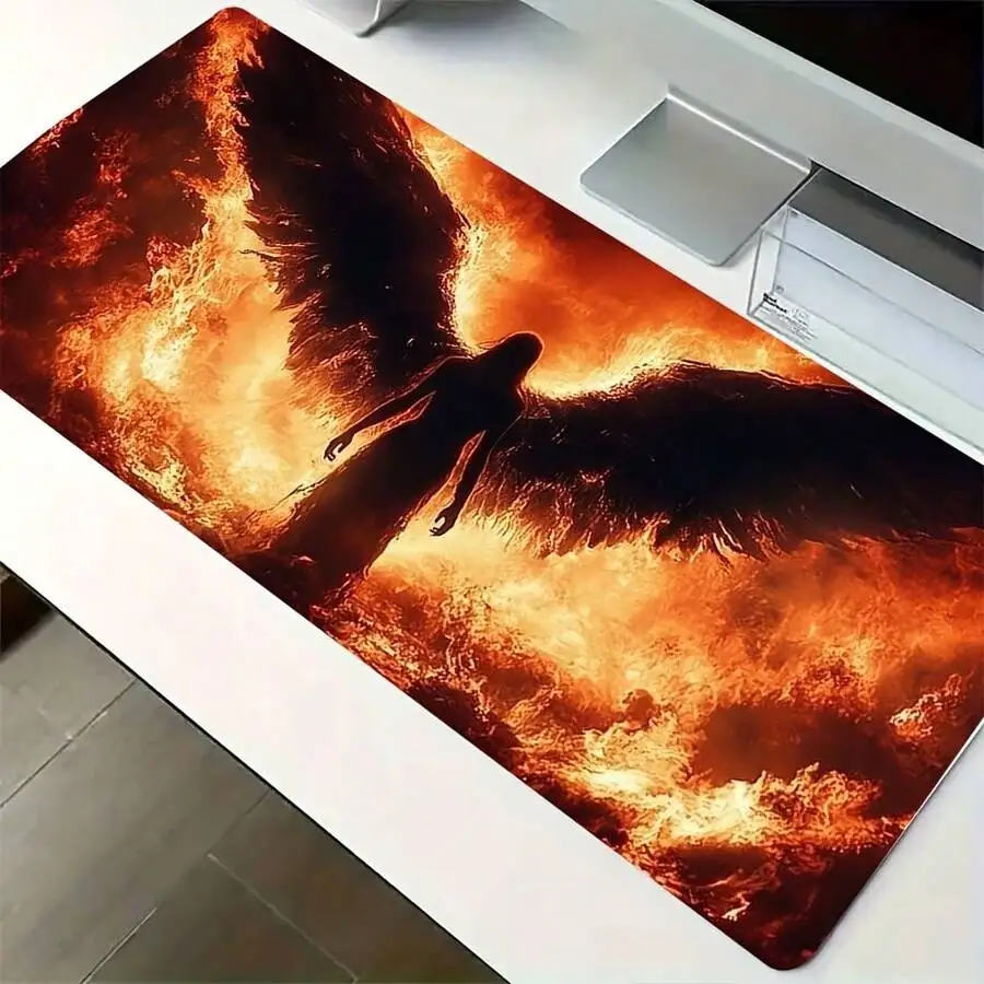 Angel And Fire Gaming Mouse Pad Rubber Non-Slip Full Size Desk Mat For PC Laptop Office