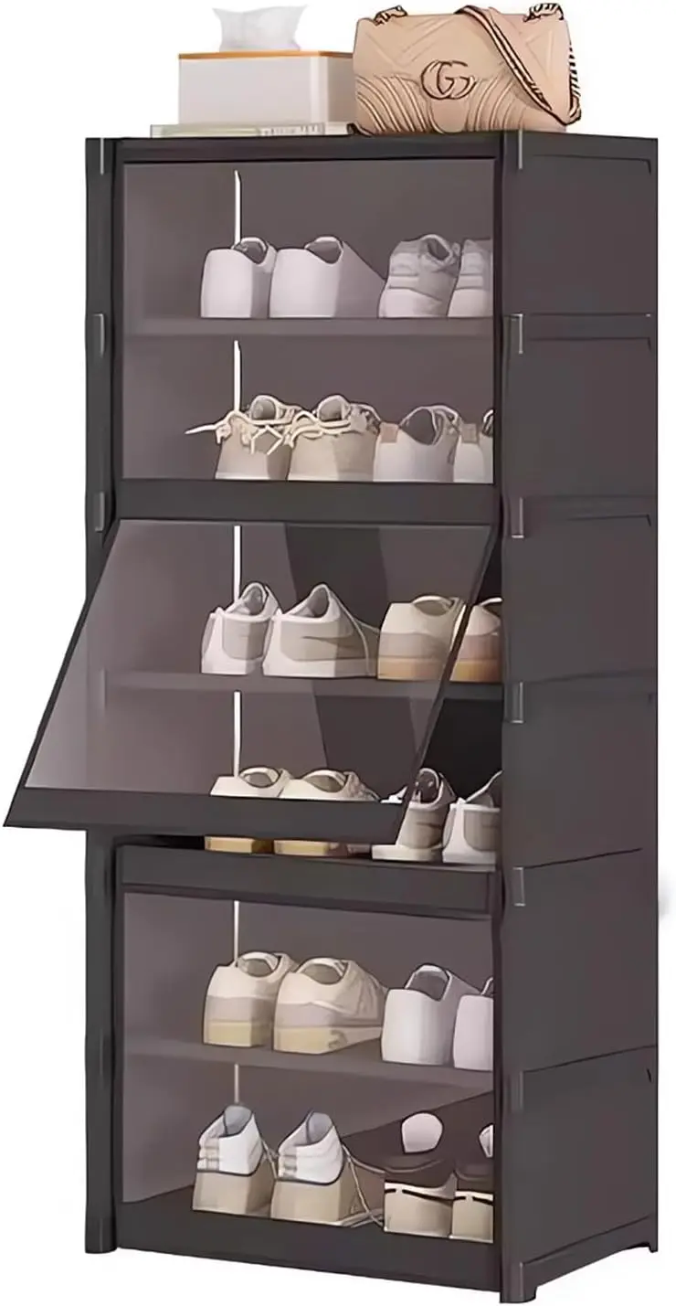 

7-уровневая полка для обуви с пылезащитной крышкой, металлический каркас, вмещает 12 пар, черная, 16,5 x 11,8 x 41,3 дюйма