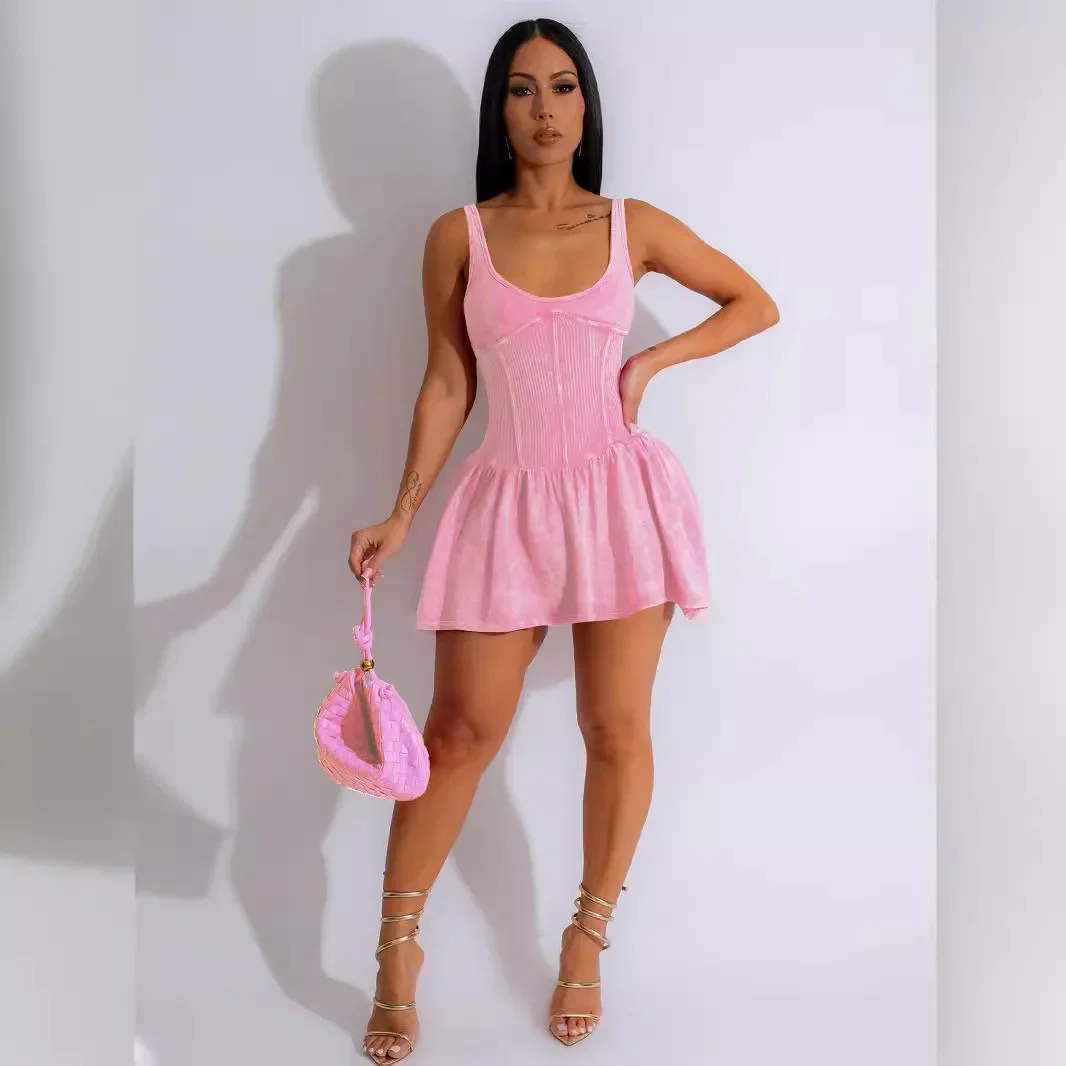 فستان نسائي صيفي جديد موديل 2025 مثير بلون واحد وحزام ضيق بدون أكمام فستان عالي الخصر بقصة ضيقة فساتين نسائية غير رسمية صغيرة #2