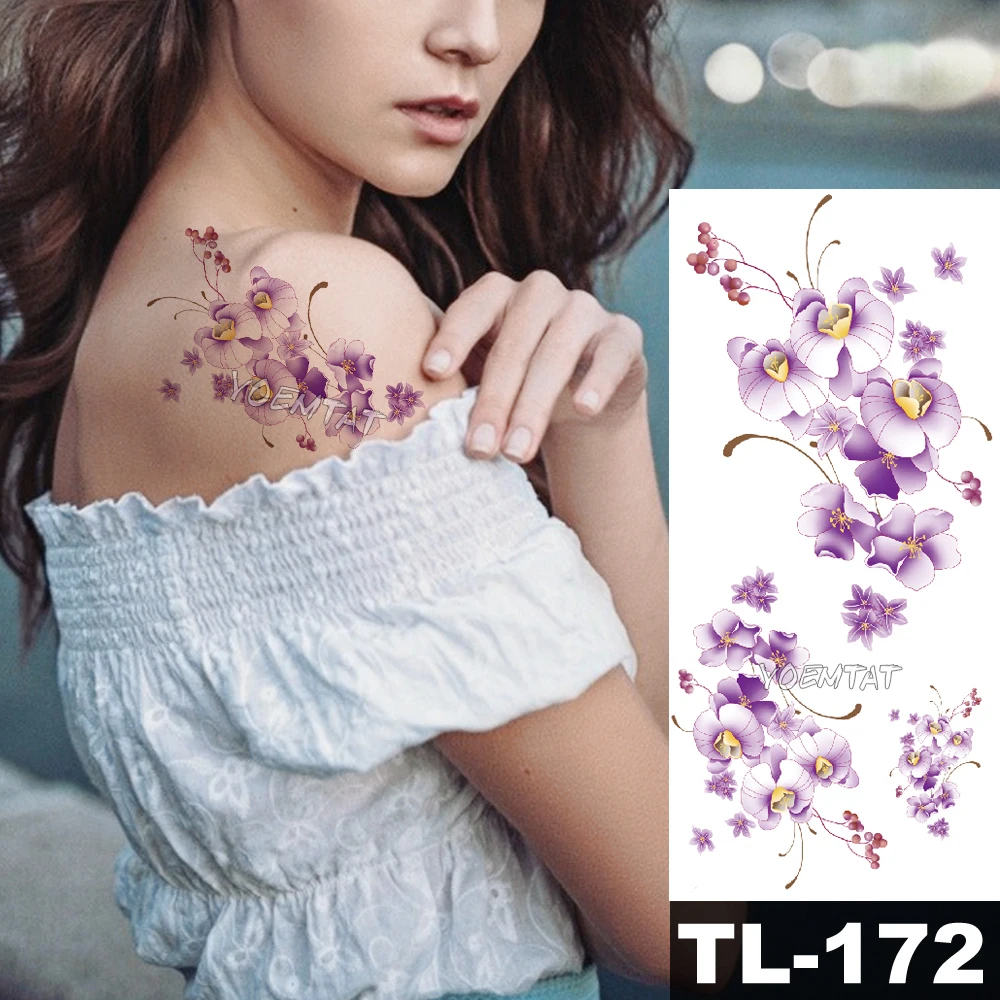 Waterproof Temporary Tattoo Sticker 3D Flower Sexy Shoulder Fake Tatoo Women Color Lifelike Natural Safe Water Transfer Printing