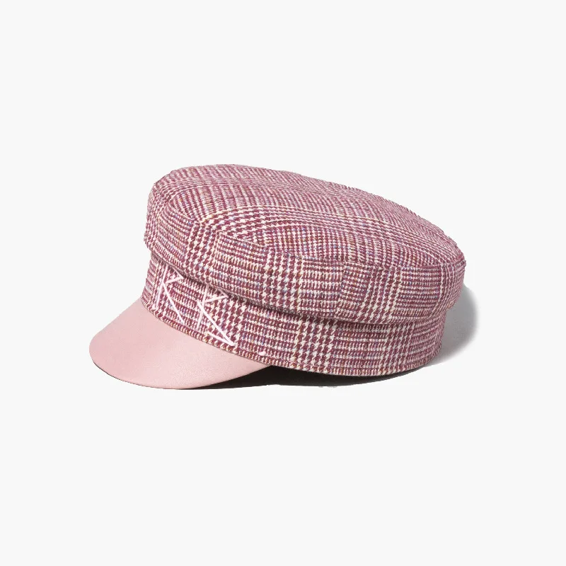 Size S-XL Patchwork Flat Pink PU Leather Brim Militray Caps Baker Boy Hat Women Newsboy Caps