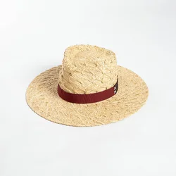 New European and American Spring/Summer Feather Decoration Handwoven Lafite Grass Large Eaf Crown Top Outdoor Sunshade Straw Hat