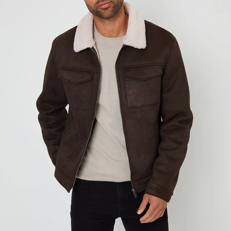 

New British Fashion Men Lamb Fleece-lined Jackets Light Luxury Leisure Pocket Streetwear Retro Hip Pop Premium Zip-up Coat
