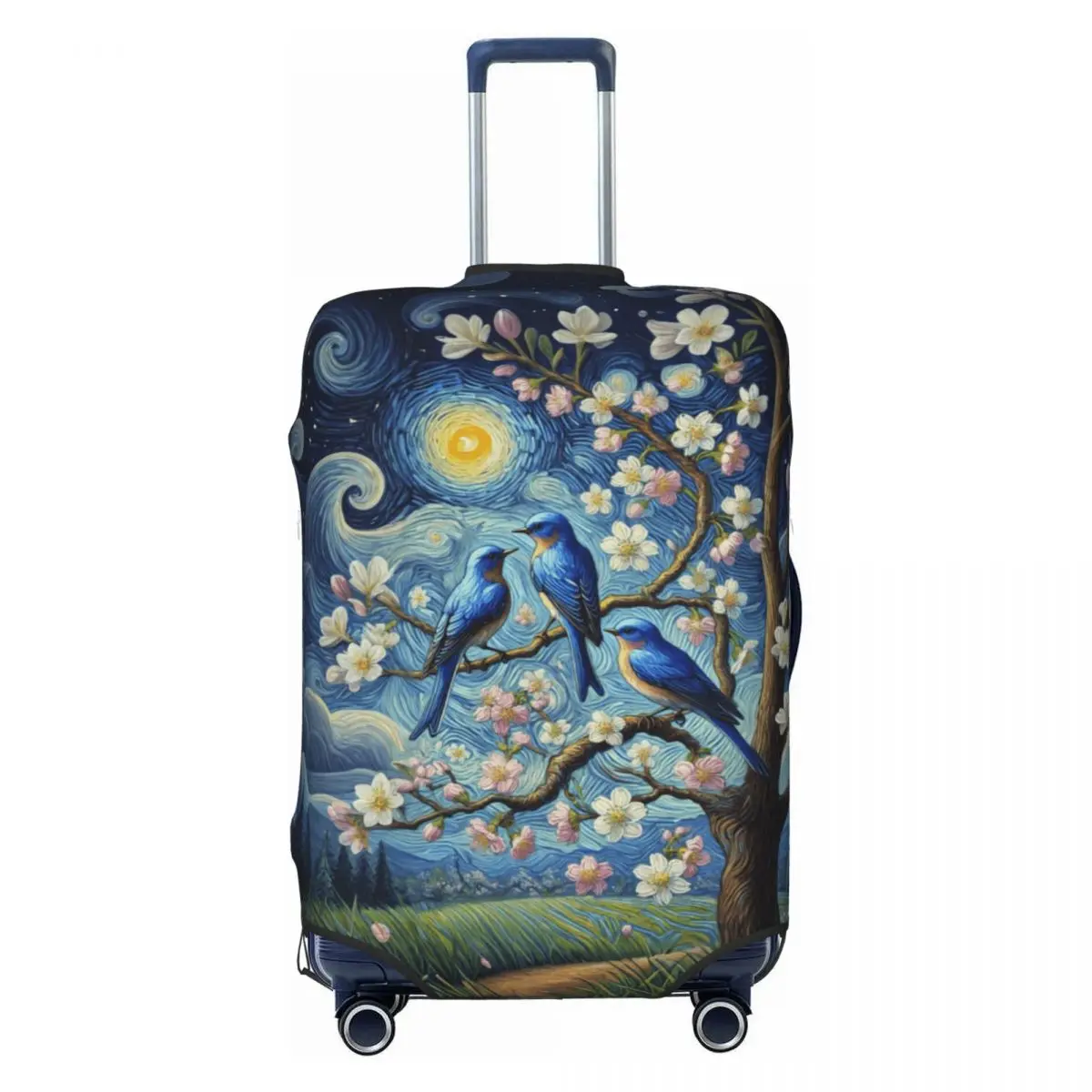 Fashion Starry Night Blue Songbirds Magnolia Floral Luggage Cover Protector Dust Proof Travel Suitcase Covers