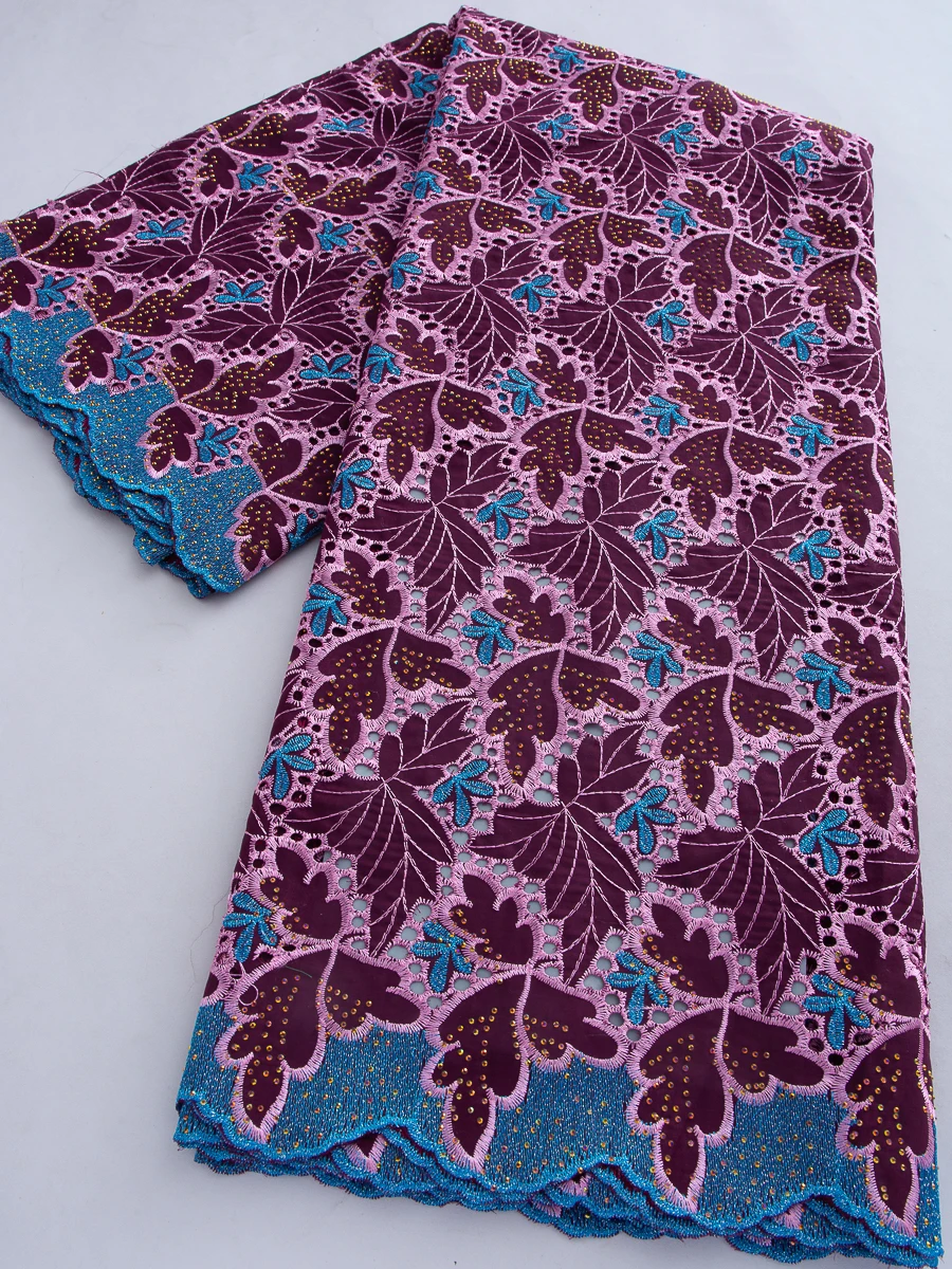 African Cotton Lace Fabric With Rhinestones Nigerian Swiss Voile Lace Fabric In Switzerland for Women Party Dresses 5yardsTY4782