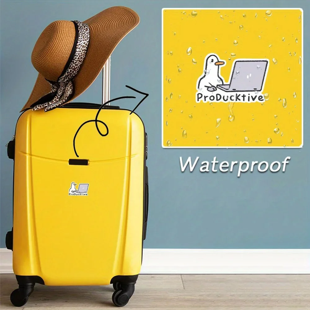 ProDucktive Themed Duck Laptop Stickers, Cute Duck & Notebook Design Glossy Vinyl Decals, Easy to Apply & Residue-Free Removable