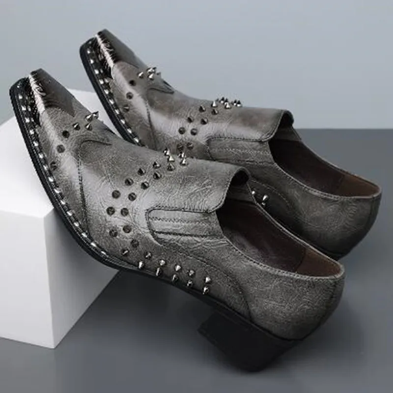 New Arrival 2027 Fashionable Studded Pointed-Toe Mens Leather Shoes British Metal-Toe Style Trendy Business&Unique Formal Footwe