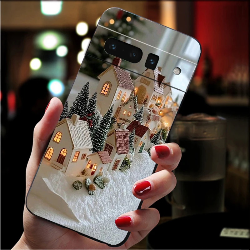 Phone Case For Google Pixel 10 Pro XL 9 Pro XL 9A 8 7 6 Pro Pixel 8A 7A 6A Pixel 8 7 6 5 Cozy Crochet Winter Village Art #1