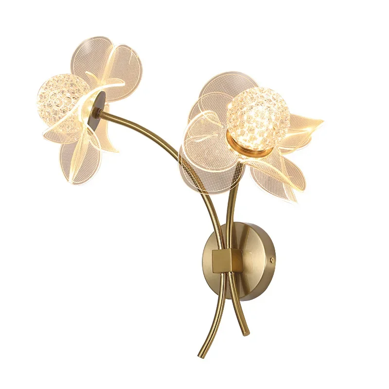 Nordic Study Bedroom Wall Lamps Flower Shape Gold Child Bedsides Lights Eye Protection Wall Sconce Light Aisle Corridor Fixture