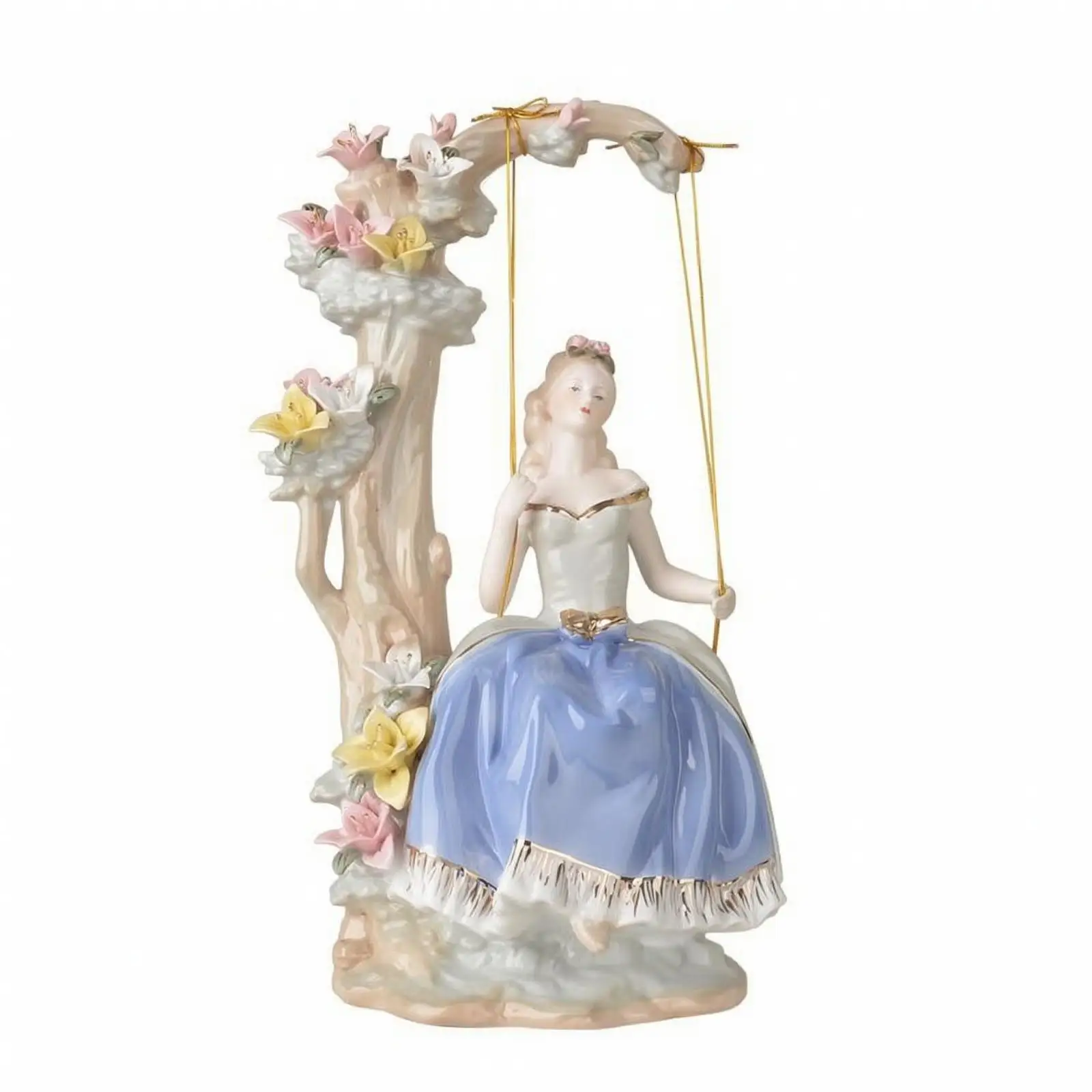 Girl on Swing Figurine Handmade Sculpture Glossy for Display Shelf, Entryway