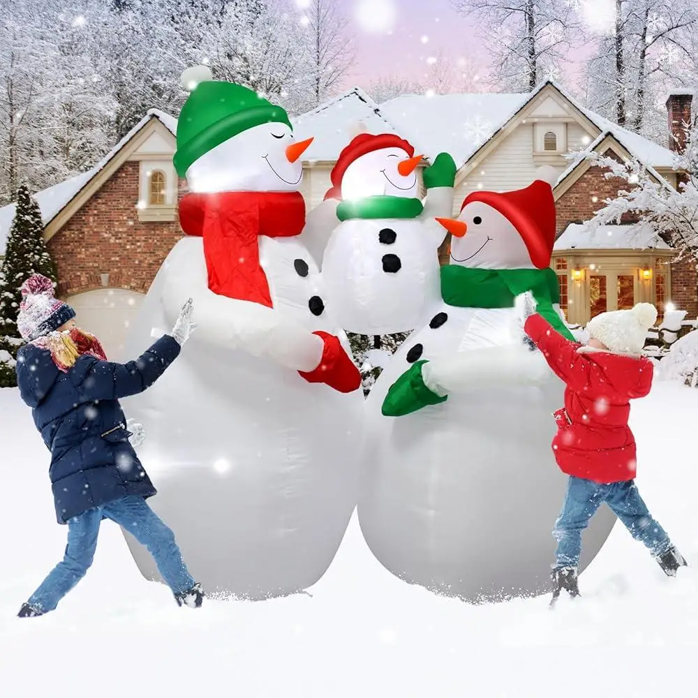 5FT Inflatable Christmas Snowman Family Outdoor Holiday Decoration with LED Lights Garden Lawn Yard Decor Holiday Cheer