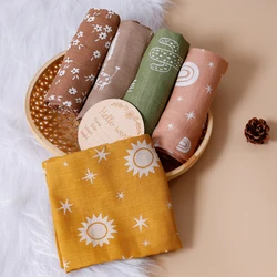 HappyFlute 5Pcs/set Digital Print 60*60cm Muslin Swaddle Feeding Burp Cloth Newborn Soft Bamboo Cotton Fabric Baby Blanket Wipe