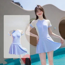 One-Piece Swimsuit for Young Girls, Teeange Kids Sports Swimming Training Suits, Quick-drying Swimwear with Pads, Hot Spring