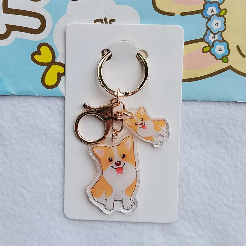 Double-Sided Corgi Key Chain Women Man Animal Transparent Dog Pendants Cartoon Acrylic Dog Key Ring Car Key Holder