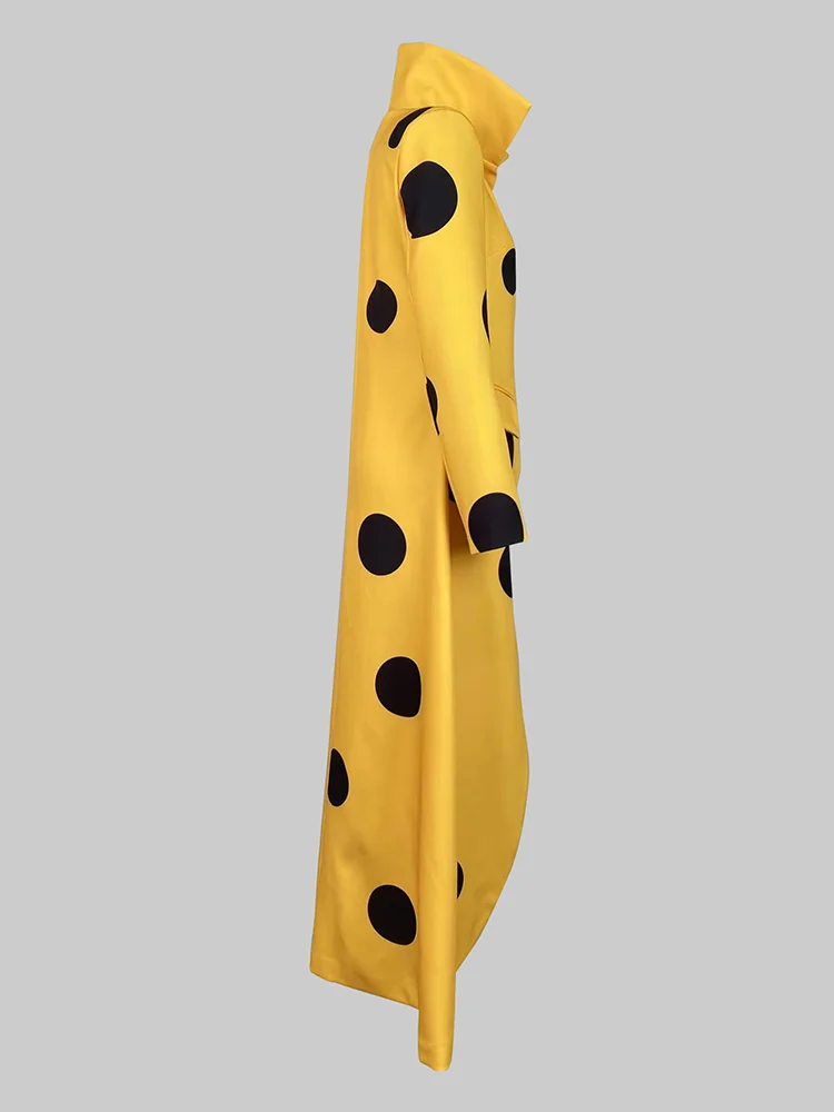 Gymystars Polka-Dot Woolen Coat Women's Long Jacket 2026 New Split-Joint Long Sleeves Lapel Elegant Yellow Outerwears Female view 6