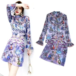 New runway skirt suits women's Ruffles Lace vintage Floral printed blouse shirts tops And party elegant skirt suits set NS651