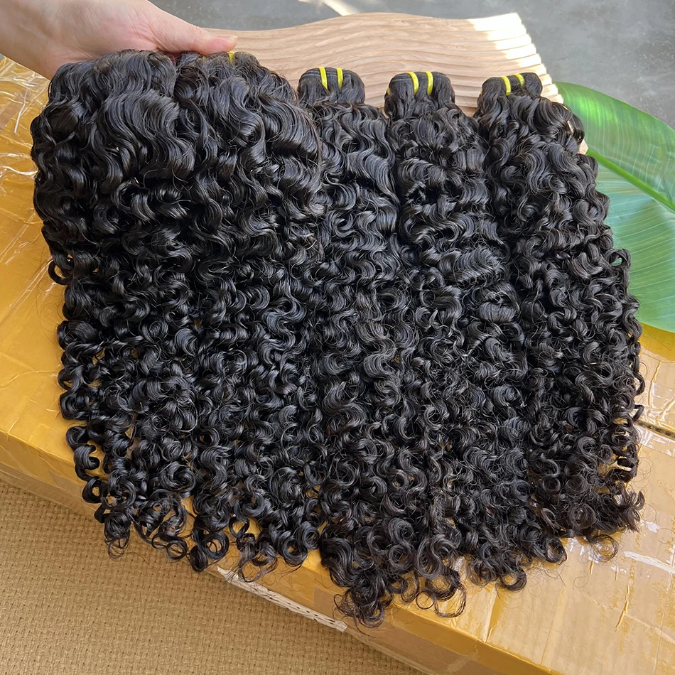 Birmese lockiges Echthaar-Bündel # 1B natürliche Farbe gewellt rohes reines Haar Weave Extensions federnd lockiges 100 % Echthaar für Frauen – Detail 5