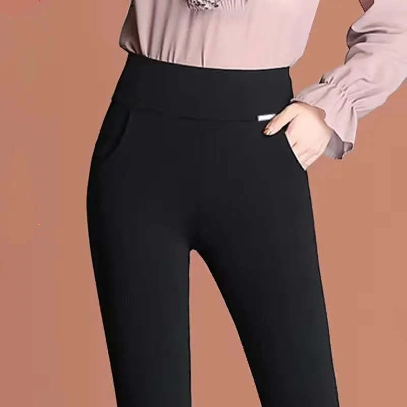 Winter Thick Leggings Women Velvet Warm Stretch Pencil Pants High Waist Skinny Black Solid Fitness Trousers Y2K Clothes P9176