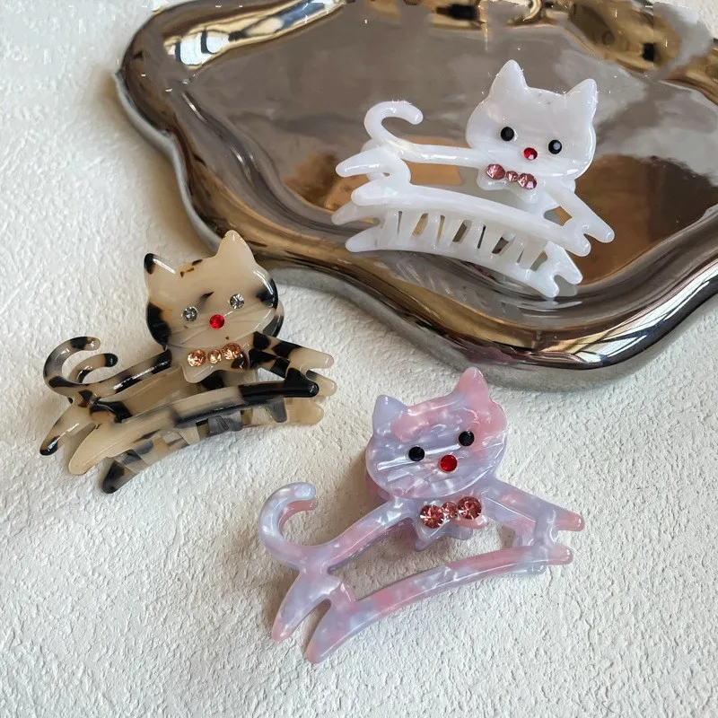 Muweordy Cute Cat Hair Clip Acetate Claw Clip Animal Hair Claw for Women Cartoon Hair Crab Clip Headwear Kawaii Hair Accessories