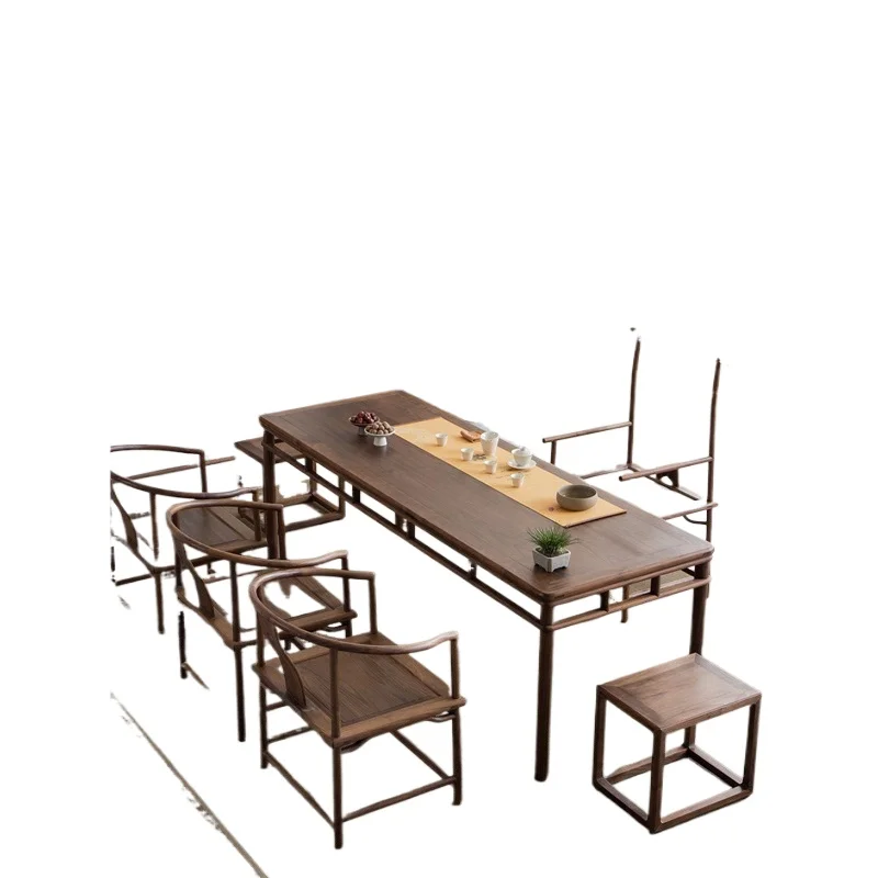 

New Chinese minimalist and chair combination black walnut tea table and chair all solid wood Kung Fu tea table Zen tea room