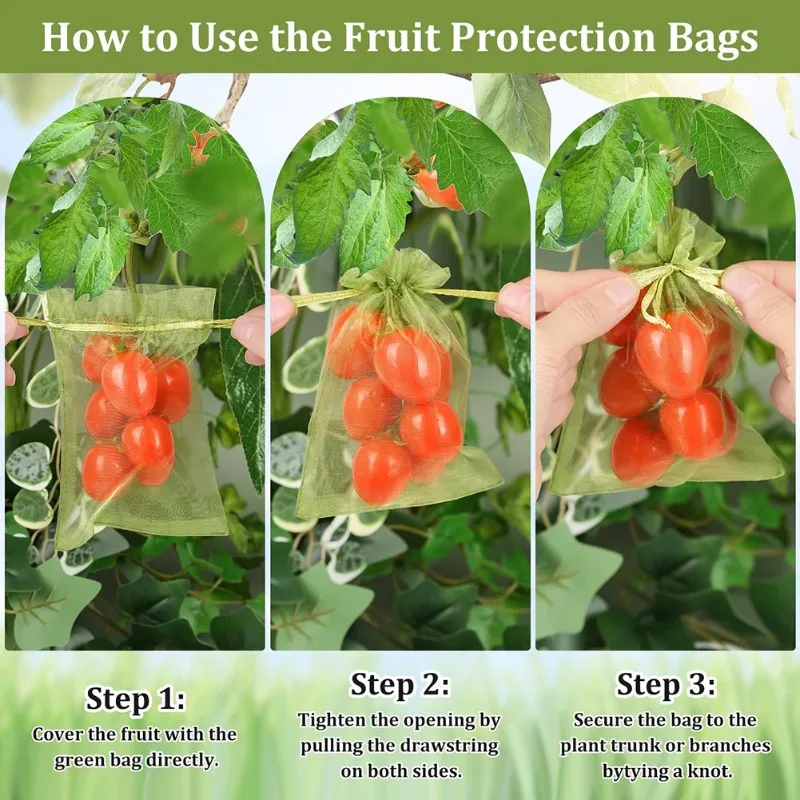 VEHO-For Fruit Netting Bags Drawstring Mesh Covers, 200Pcs For Fruit Protection Bags For Fruit Trees Pest Barrier