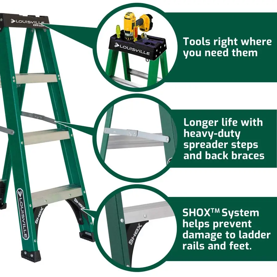 4Foot Fiberglass Step Ladder, 225Pound Load Capacity, Type II, FS4004