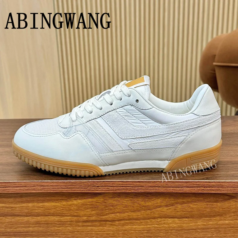 Thick Bottom Men Patchwork Sneakers Lace Up Round Toe Comfortable Causal Flats Spring Autumn Walking Daddy Shoes For Men