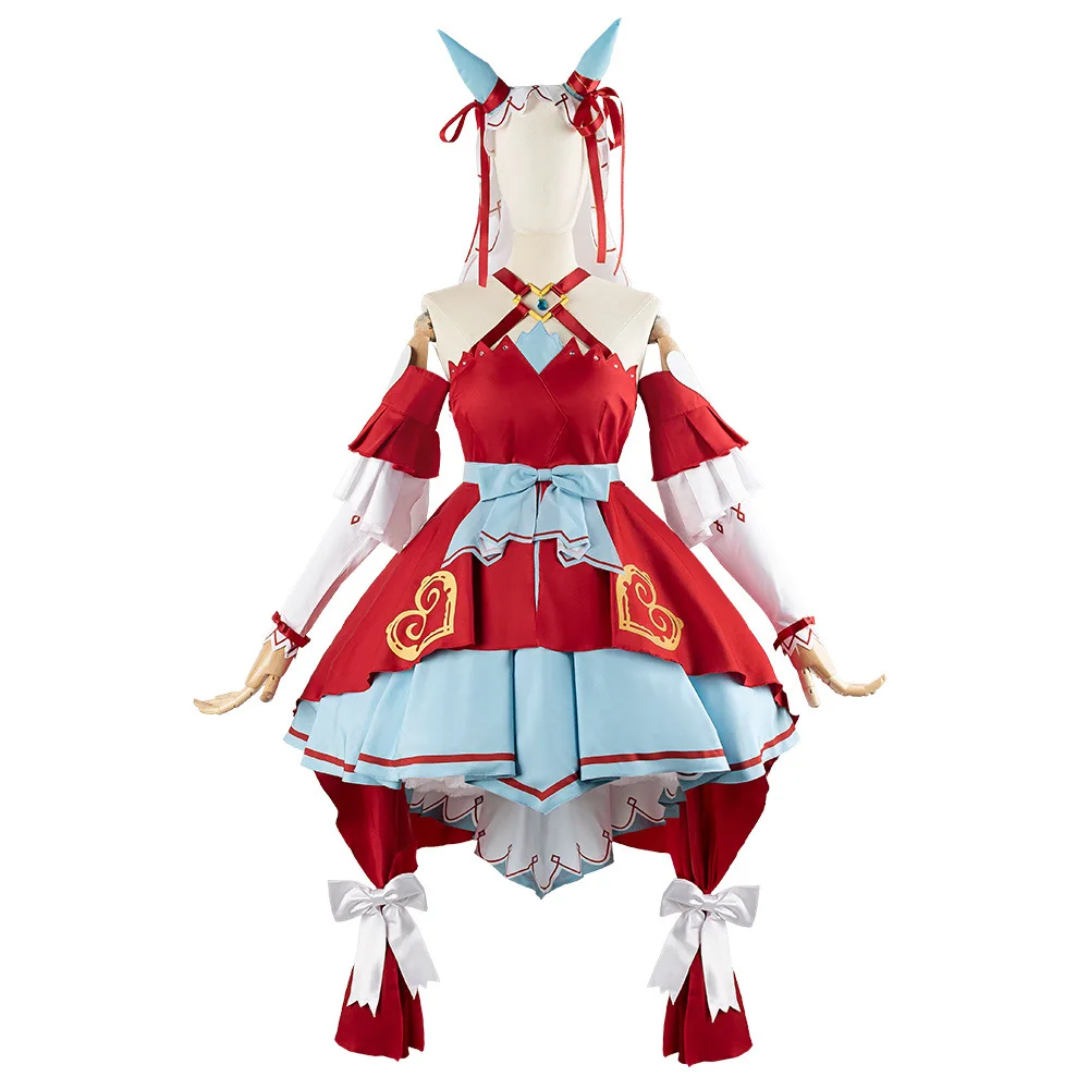 Umamusume-Bonito Derby Love Cosplay para mulheres, peruca Anime, vestido vermelho Lolita princesa, lindo terno de festa de Natal