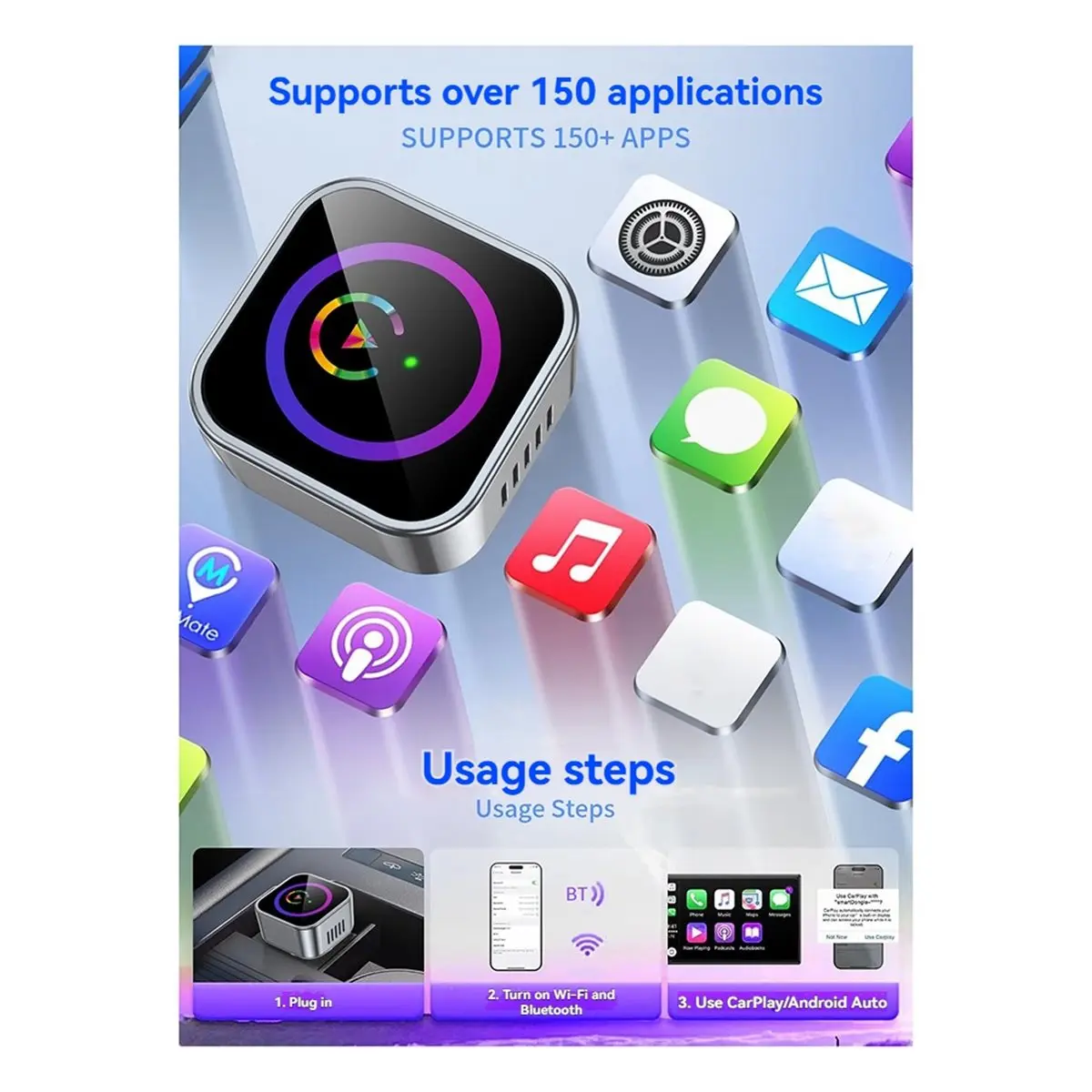 AA86 2IN1 Wireless CarPlay Android Auto Adapter BT5.2+2.4G 5G WIFI Smart AI Box Converts Wired to Wireless Carplay USB Dongle