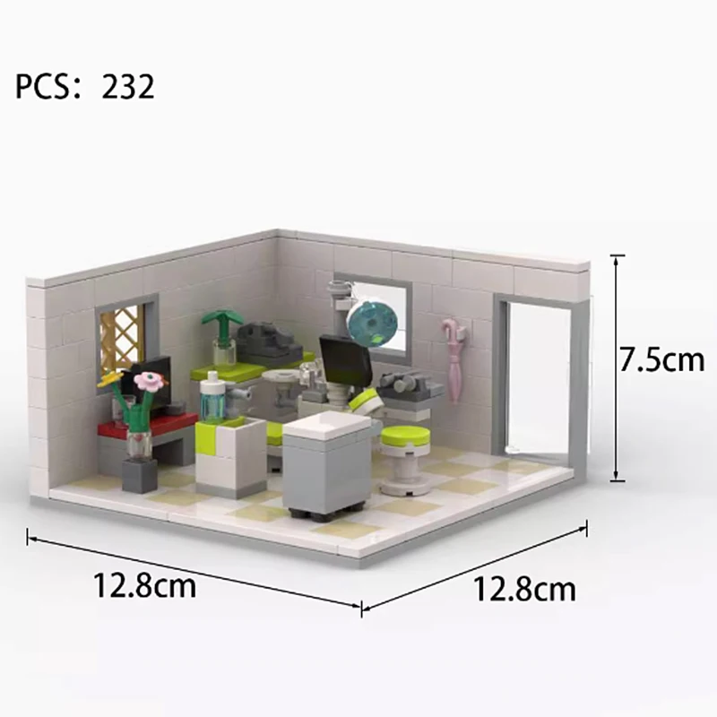 MOC Stad Laboratorium Scène Bouwstenen Street View Kantoortafel Spel Computer Studie Business Hall Chemie Bakstenen Speelgoed Geschenken