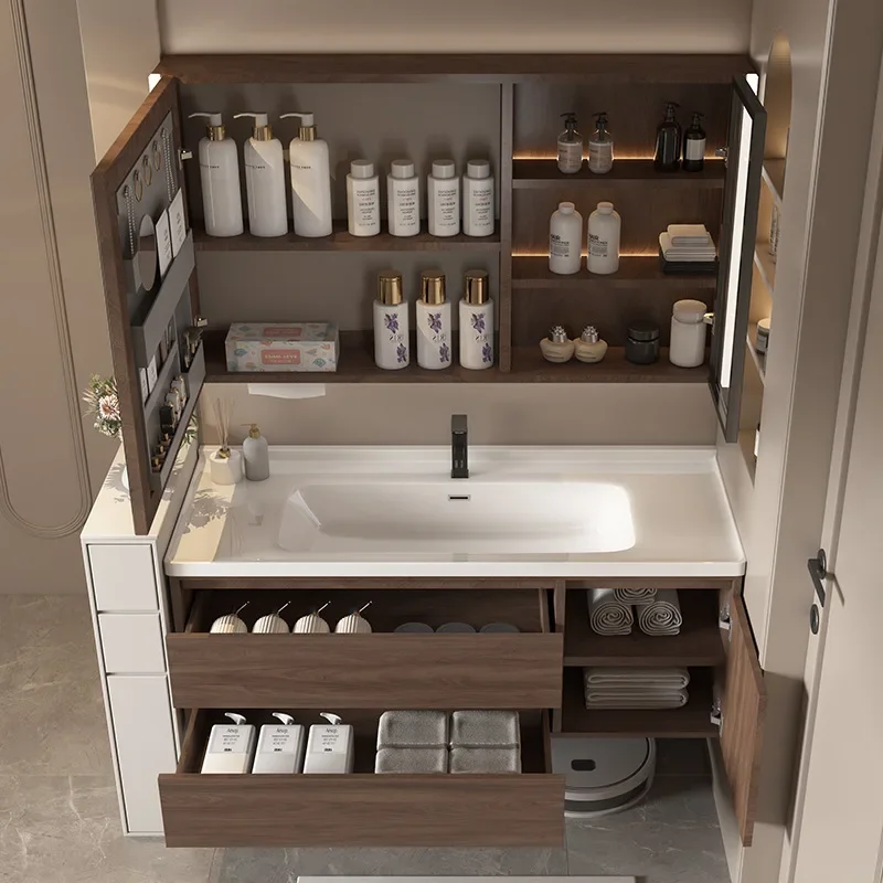 

Partitions Vanity Bathroom Cabinet Ceramic Sink Combo Bathroom Vanity Cabinet Modern Media Jewelry Gabinete Salon Furniture