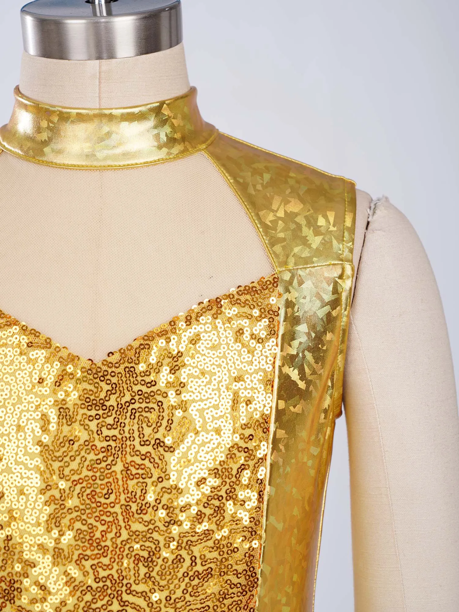 Maillot de Ballet para Niñas, sin Mangas, con Malla Metálica Brillante y Lentejuelas, para Gimnasia, Patinaje Artístico y Acrobacias