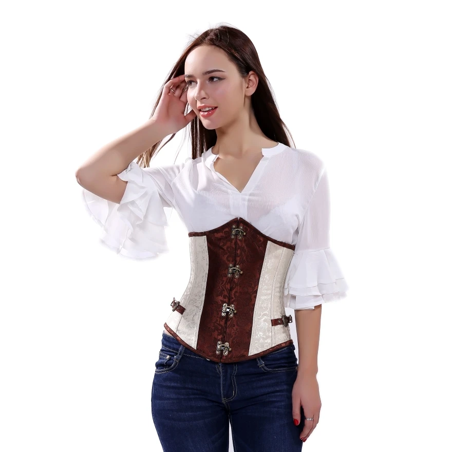 

Женский корсет в стиле стимпанк, готический, с спиральными стальными косточками, утягивающий талию, бурлескное белье, бюстье, большие размеры