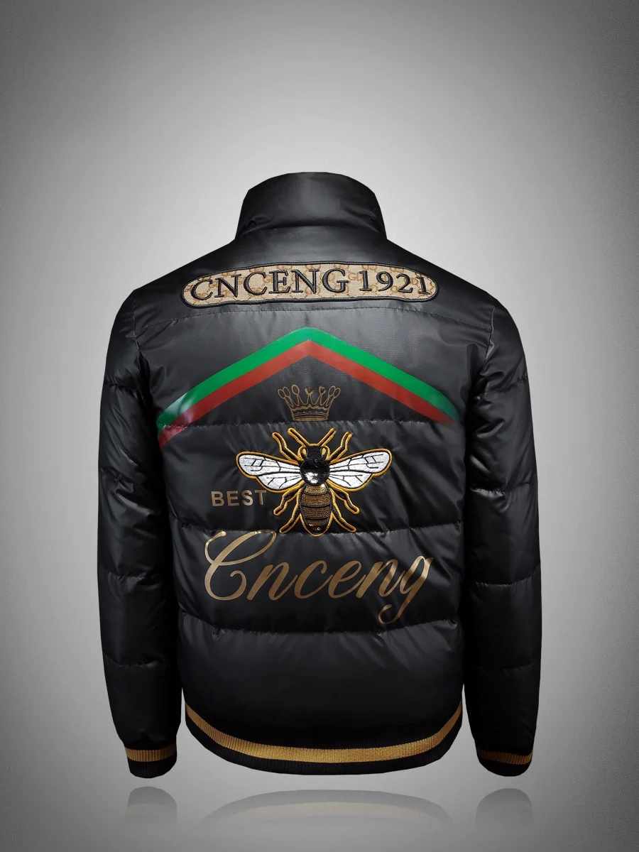 

Мужская молодежная модная зимняя куртка ZhanChao с вышивкой, утепленная, с воротником-стойкой, из белого пуха и пера