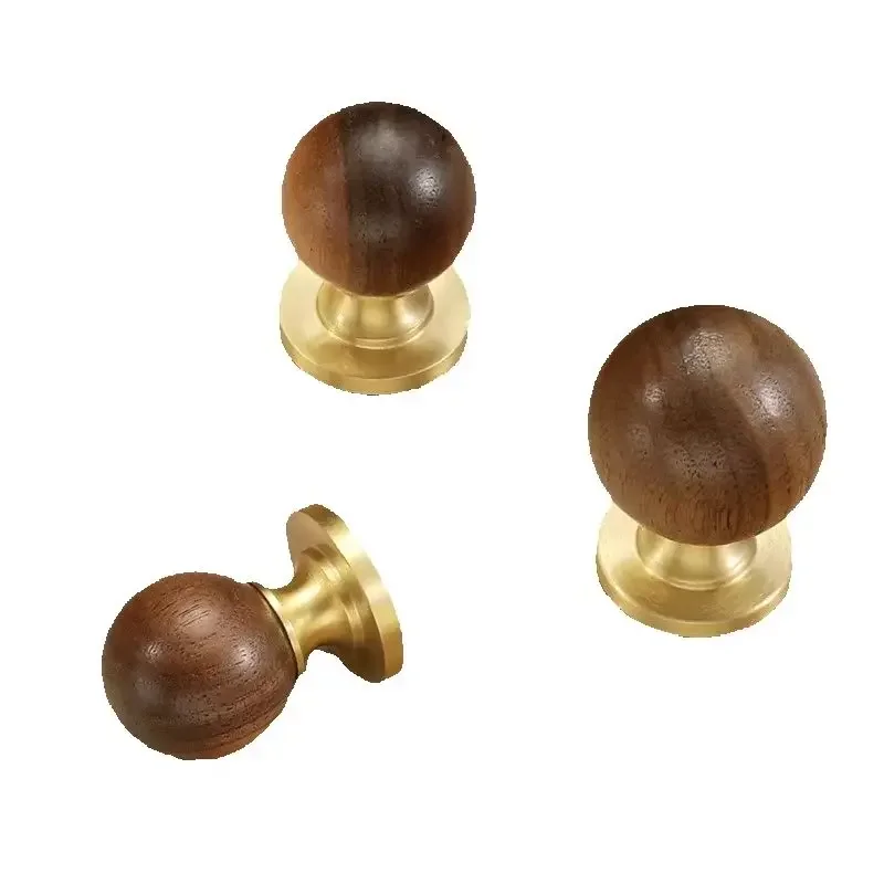 yesBrass Round Ball Walnut Wood Handle High-end Light Luxury Drawer Universal Wooden Cabinet Wardrobe Single Hole Door Handle Kn