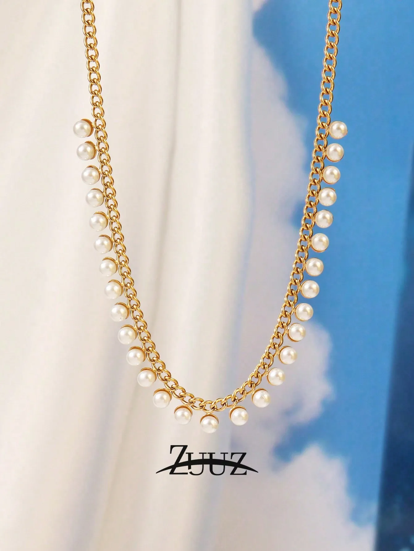 

Позолоченная цепочка с подвесками из белого жемчуга для женщин