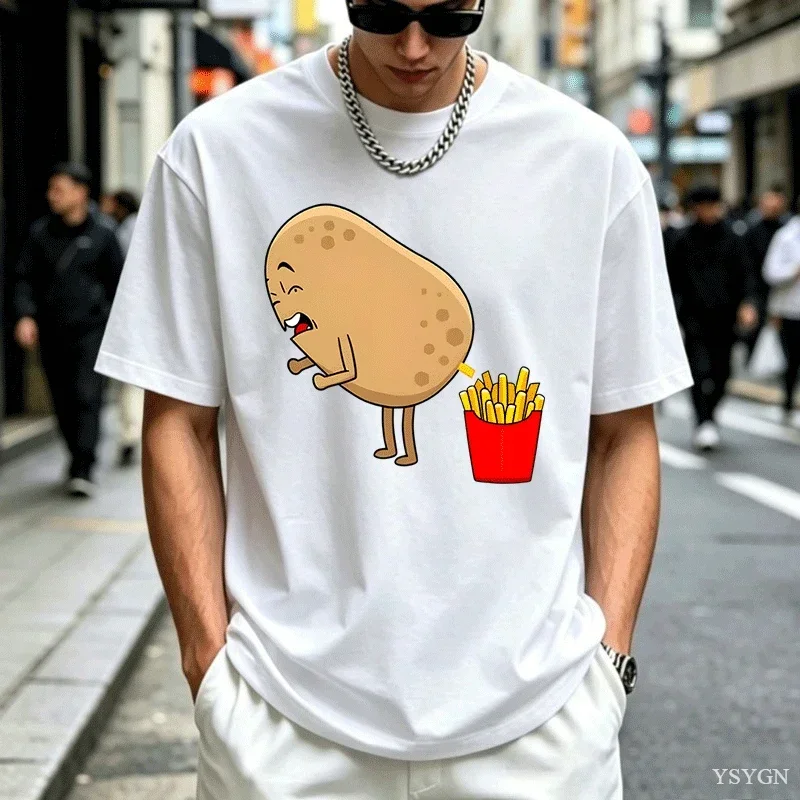 Funny Potato French Fries Graphic T Shirts for Men Fashion Summer Short Sleeve Printed T-shirts Casual Oversized Women Tees Tops