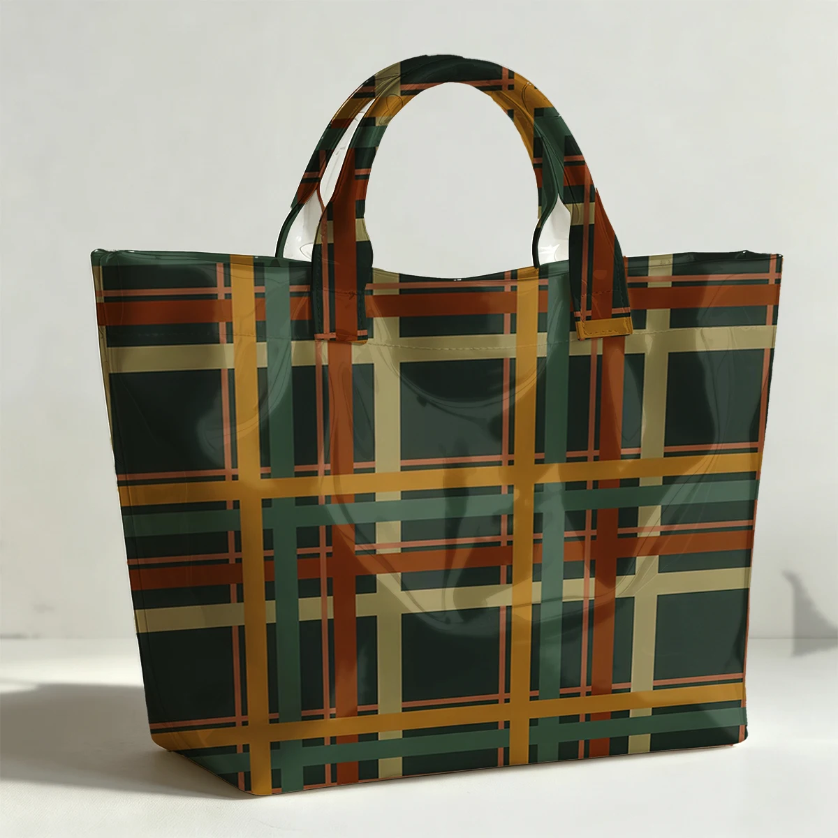 Retro earthy check pattern PVC Tote Bag Waterproof Transparent Jelly Bag Beach Bag Tote Pouch Bow Handbags Storage Bag