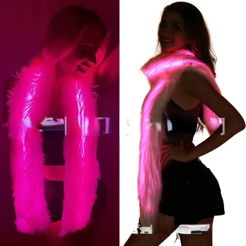 

Christmas LED Fur Winter Scarf Women Luminous NightclubParty Accessories Rave Outfit Gogo Dance Costume Stage Performance Wear