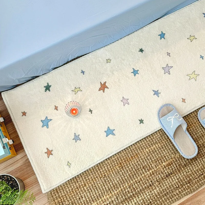 Bedroom Floor Carpet Bedside Soft Comfortable Non-slip Foot Mat Blue Star Long Rug Girls Room Thick Plush Home Decoration Rugs