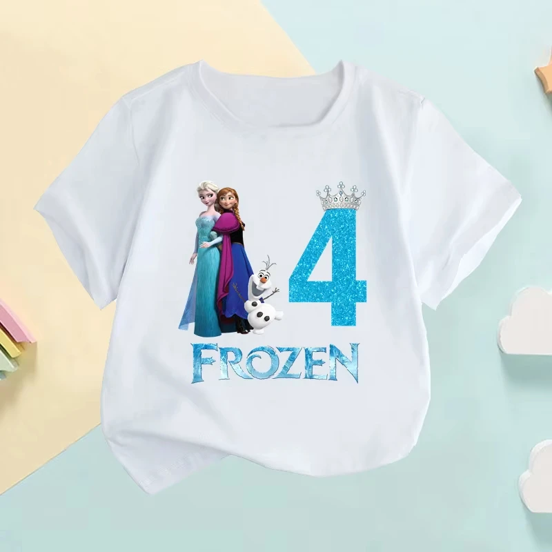 Camiseta Infantil Verano 2026, Diseño Frozen con Estampado Digital, Exclusiva para Fiestas de Cumpleaños, Personalizada, Informal para Padres e Hijos