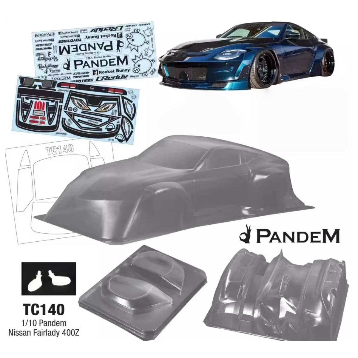 TC140 1/10 Fairlady 400Z RC Drift cuerpo shell (200 mm) con hoja de calcomanía