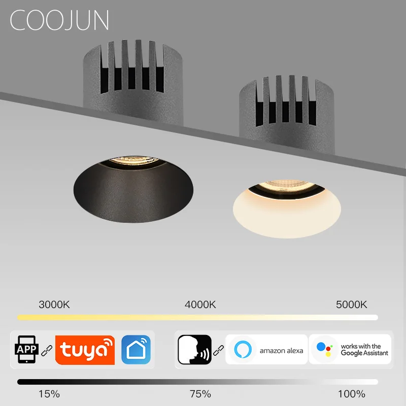 COOJUN-Spot Lumineux LED à Intensité Réglable, Anti-absorbe ouissement, Angle Réglable, Downlight Intégré, Maison Intelligente, Tuya App Control,