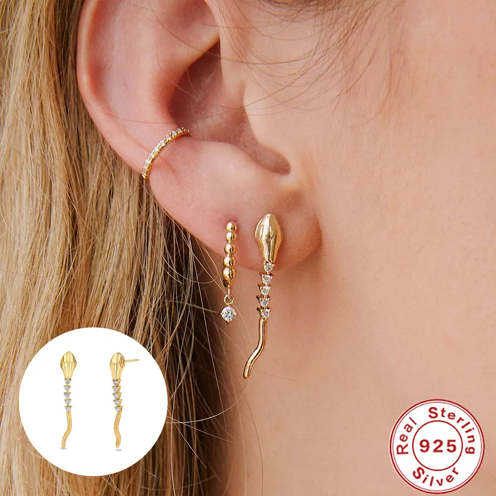 European and American Gold Color Stud Earring 925 Sterling Silver Ins Simple Personality Versatile Cobra Earrings