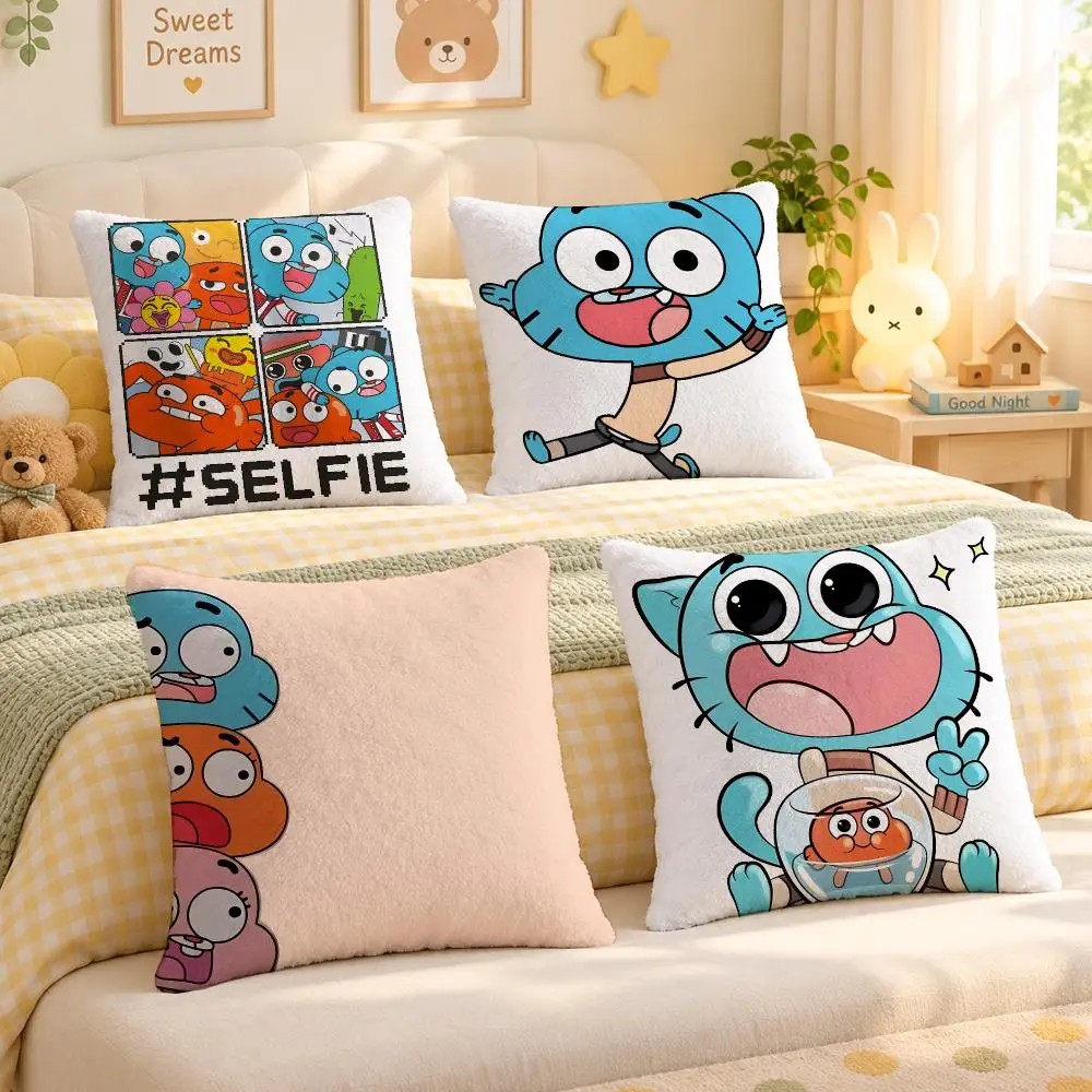 Cartoon Gumball Funny Y2k Cushion Cover Personalized Soft Plush Pillow Living Room Home Sofa Bedroom Office Car Cushion